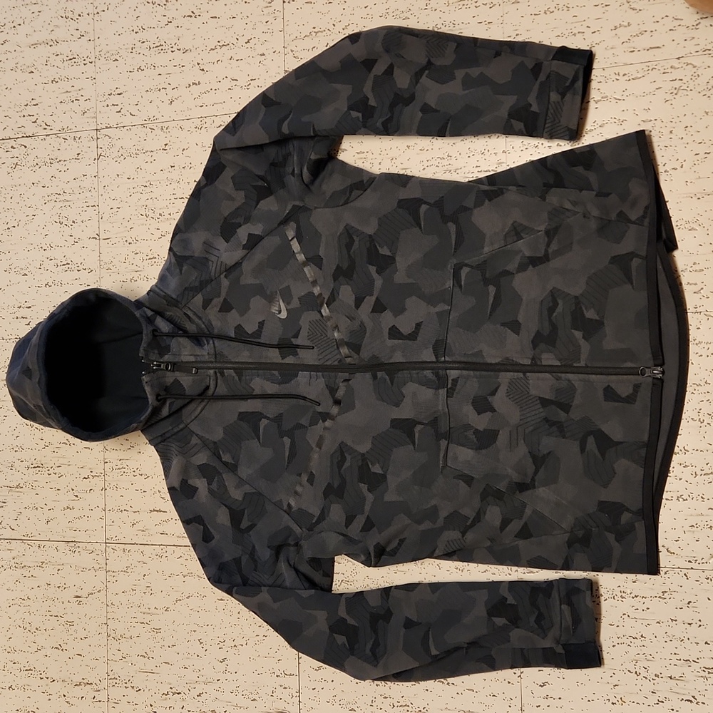 Nike Tech Athletic Full Zip Abstract Camo Hoodie Sweater Black And Grey